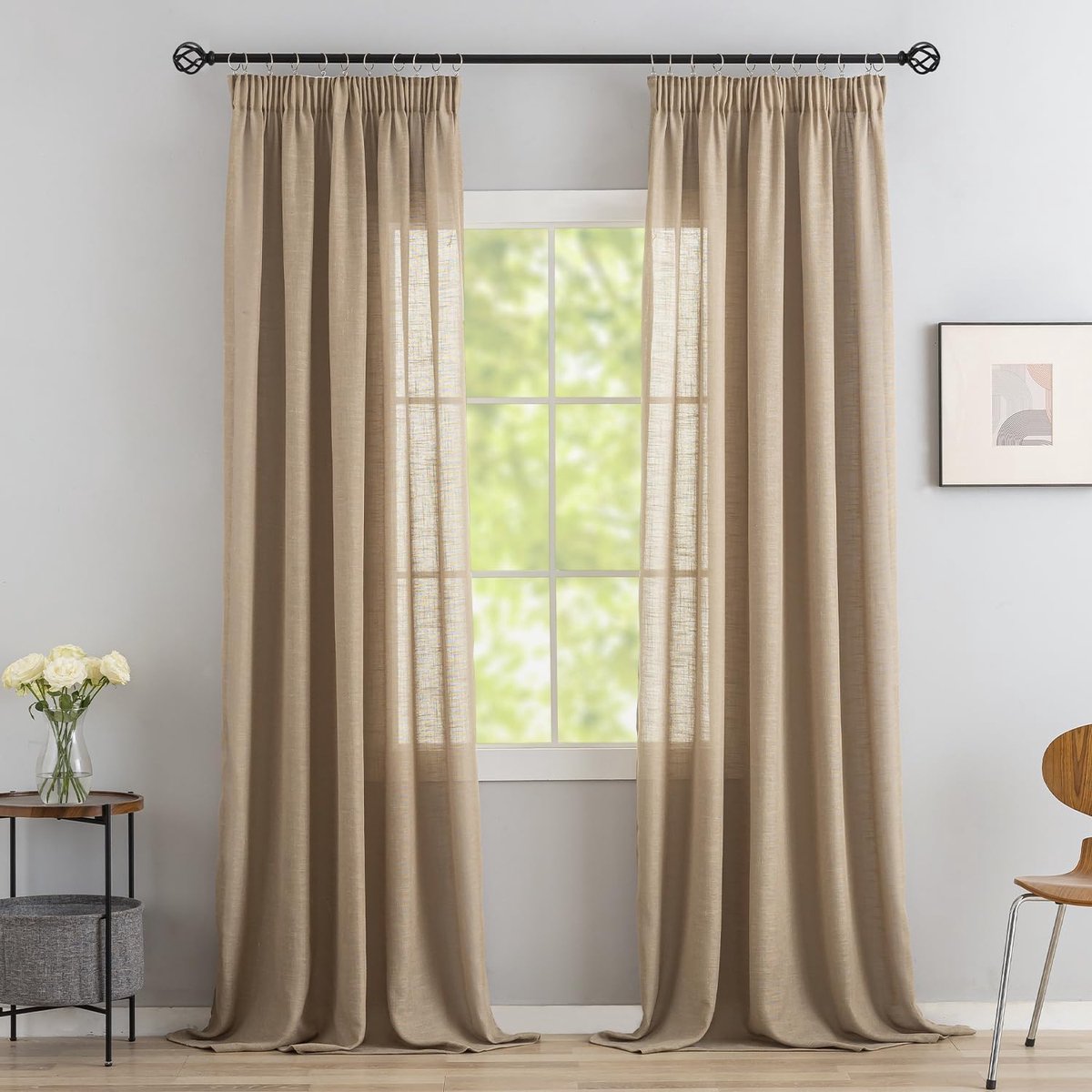 Gordijnen Set van 2 - 245 x 140 cm - Gemengd Linnen - Rimpelband - Ideaal voor Slaapkamer en Woonkamer - ShopVlot