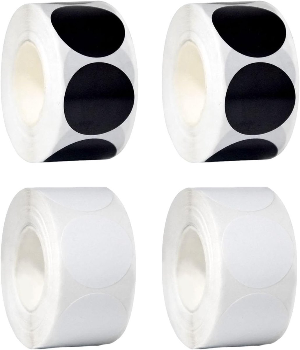 Ronde stickers 25 mm - zelfklevende labels - wit en zwart - ideaal voor classificeren - ShopVlot