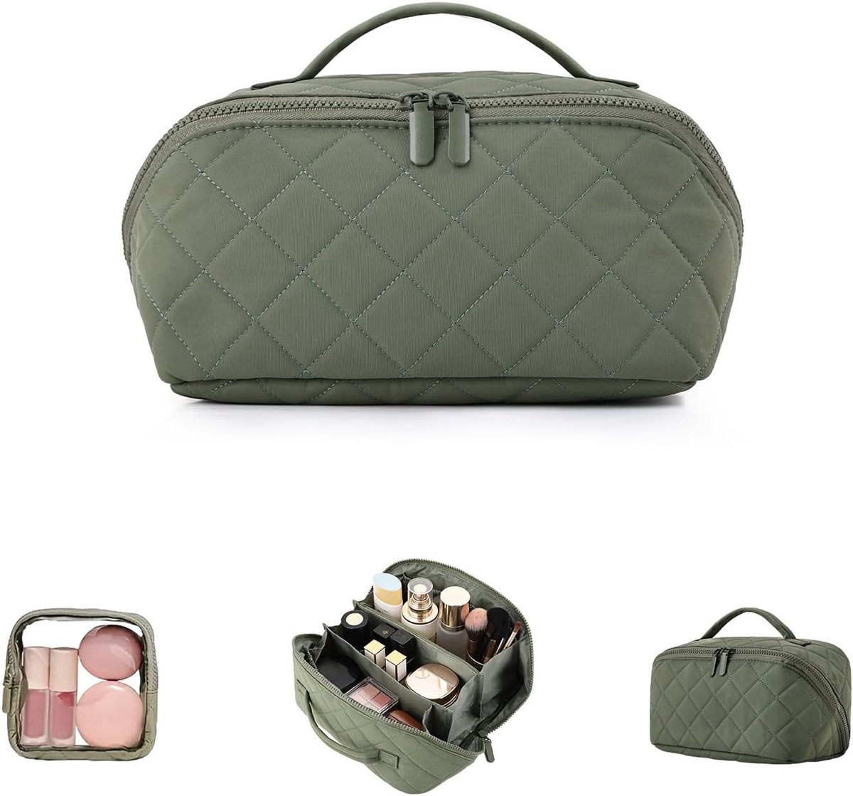 Makeup tas voor vrouwen - open vlak portable - groene toilettas - handige organizer voor make-up en verzorging - ShopVlot