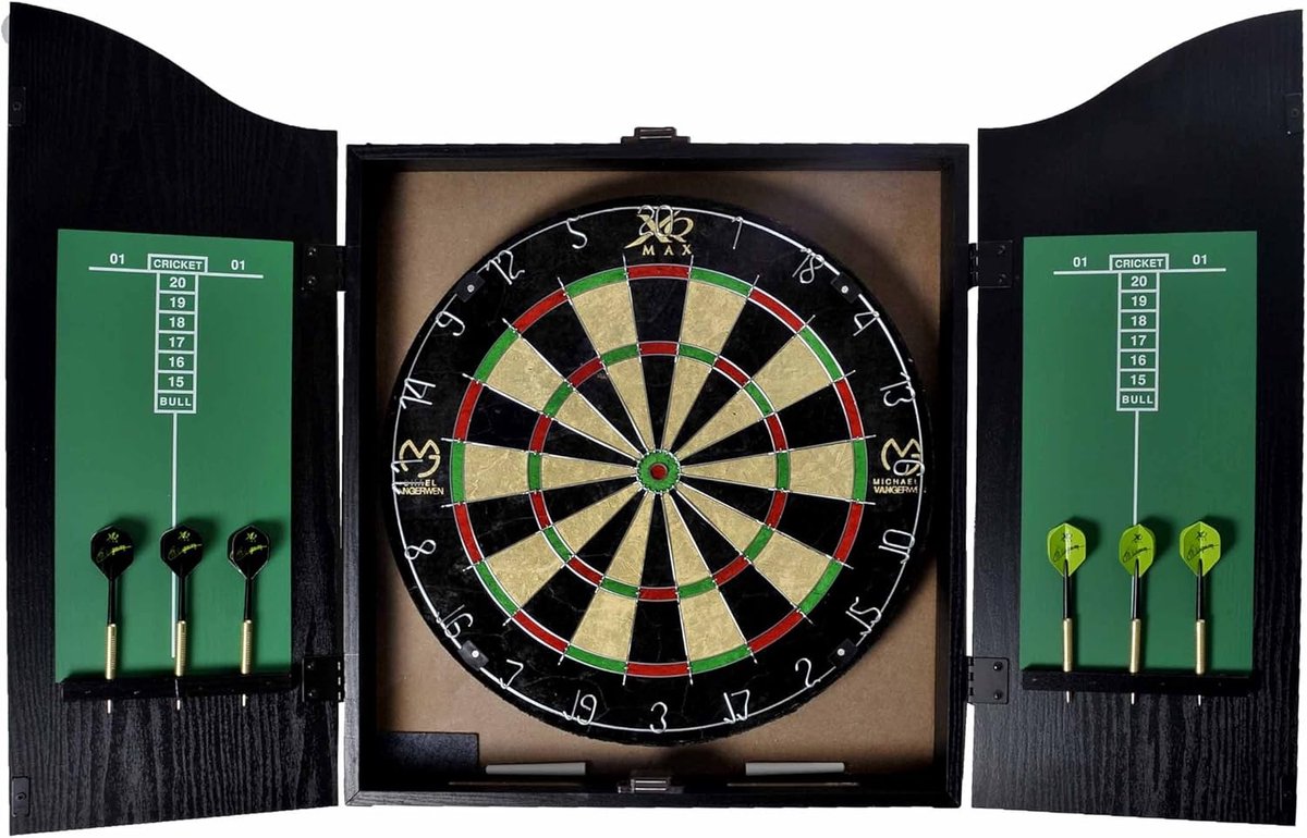 Dartcenter met sisal dartbord - 6 steel darts - inclusief krijt en wisser - ideaal voor thuisgebruik - ShopVlot