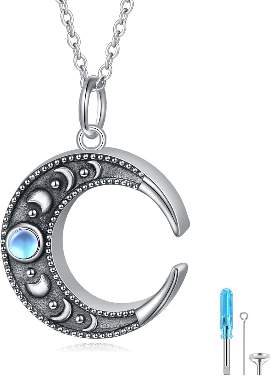 Urn ketting voor asche - 925 sterling zilver - mondsteen - stijlvolle herinnering - ShopVlot