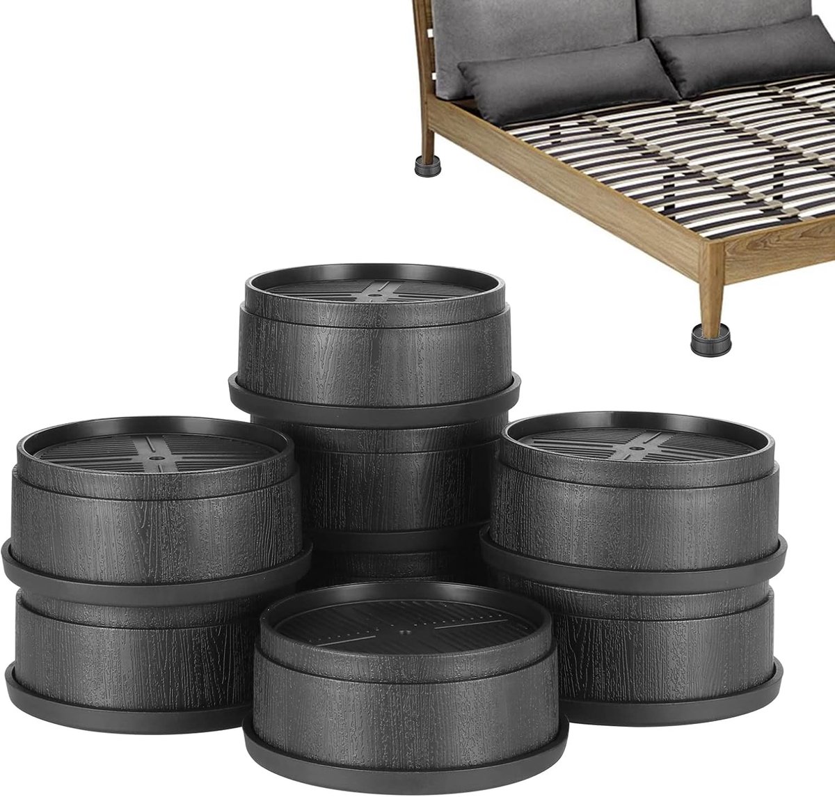 Meubelverhogers 8PCS - Verstelbare Hoogte 1.5" 3" 6" - Stevige Kunststof en Rubber - Ondersteunt tot 1000kg - ShopVlot