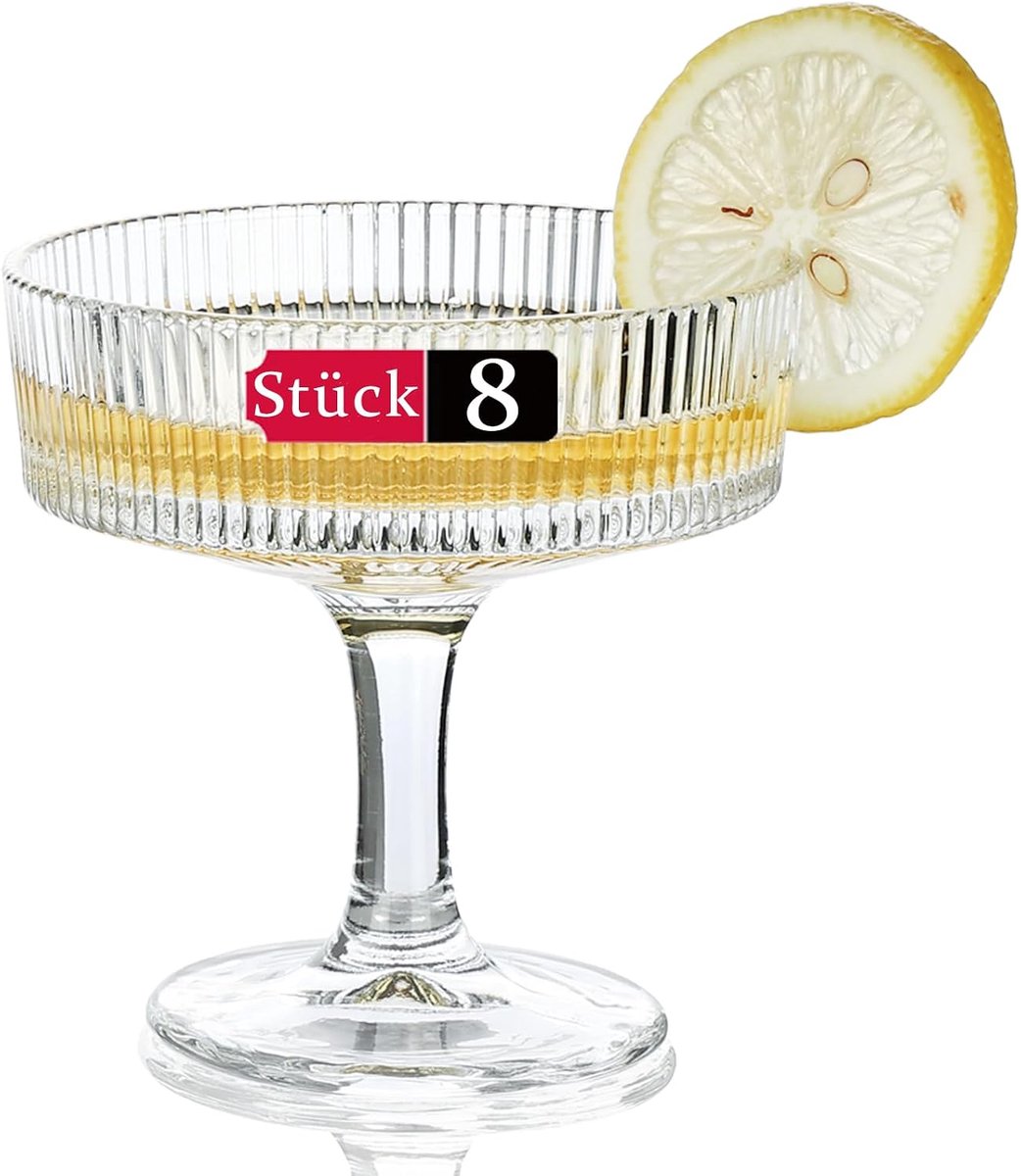 Coupe glazen 20 cl - Vintage kristal - 8 stuks - Perfect voor cocktails - ShopVlot