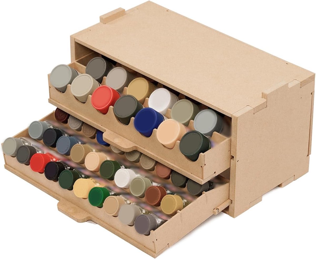 Plastic model verf organiser - 50 verfflessen - uitbreidbaar MDF - ideaal voor modelbouw - ShopVlot