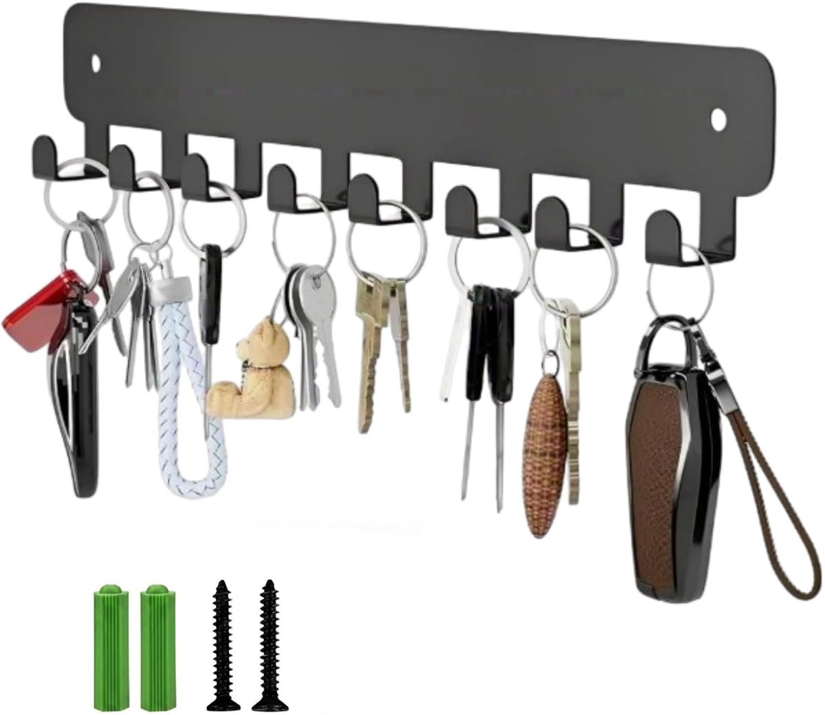 Sleutelrek met 8 haken - zwarte wandmontage - elegant ontwerp - perfect voor hal en keuken - ShopVlot