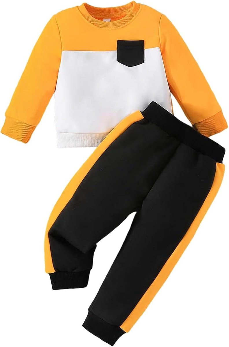 Jongens feestoutfit 92 - lange mouwen - patchwork kleur - casual sportoutfit met pompoenhoed - SnelShoppen