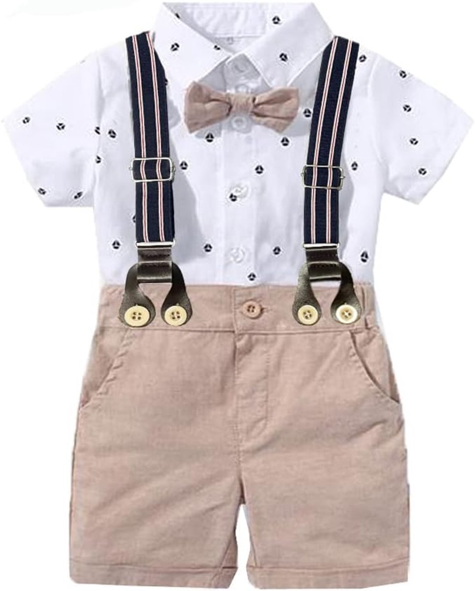 Jongens baby boys kostuum korte mouwen - overalls met bretels - zomeroutfit voor peuters - SnelShoppen
