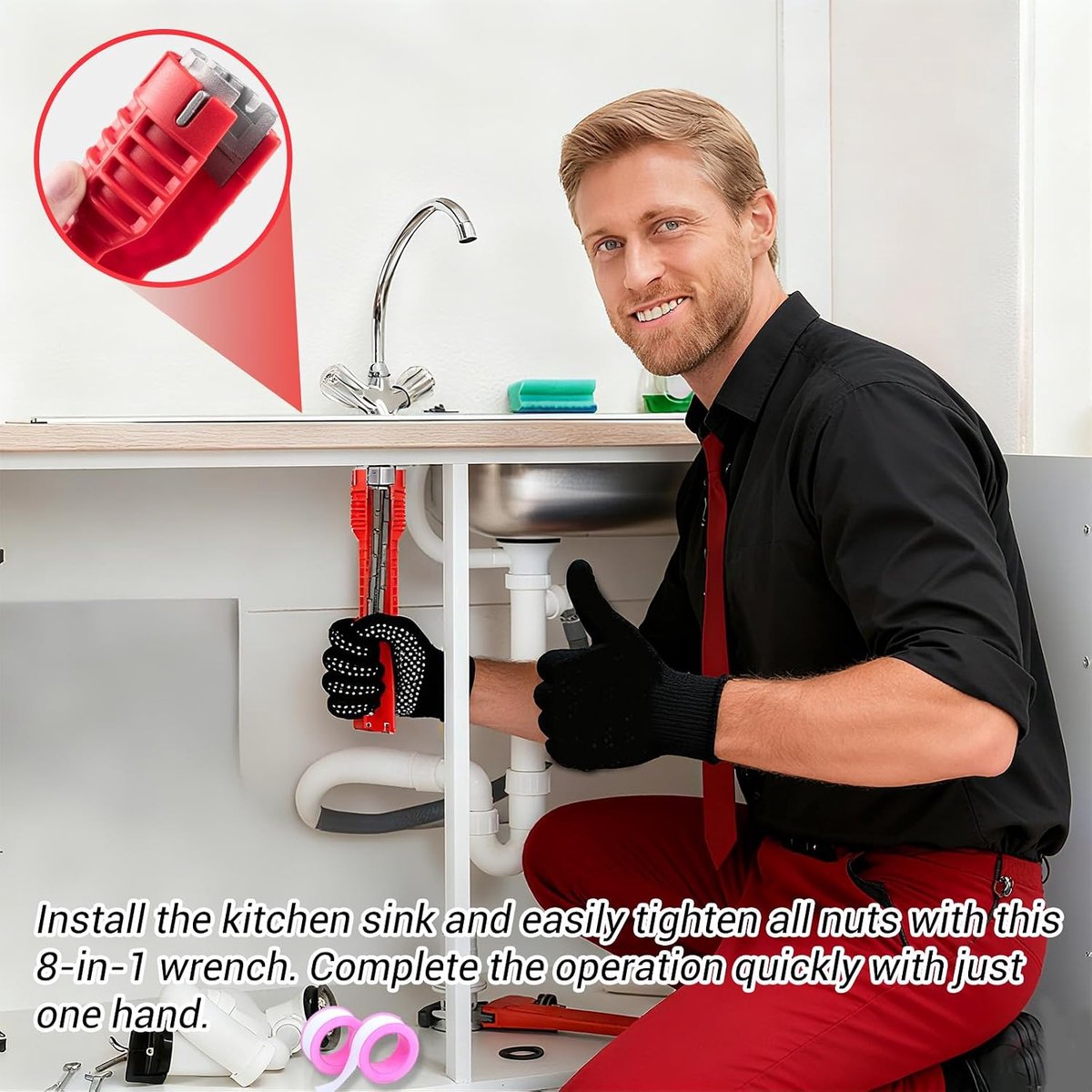 Verstelbare gootsteenmoer 14-in-1 set - universeel sanitair gereedschap - voor waterleiding montage en demontage - SnelShoppen