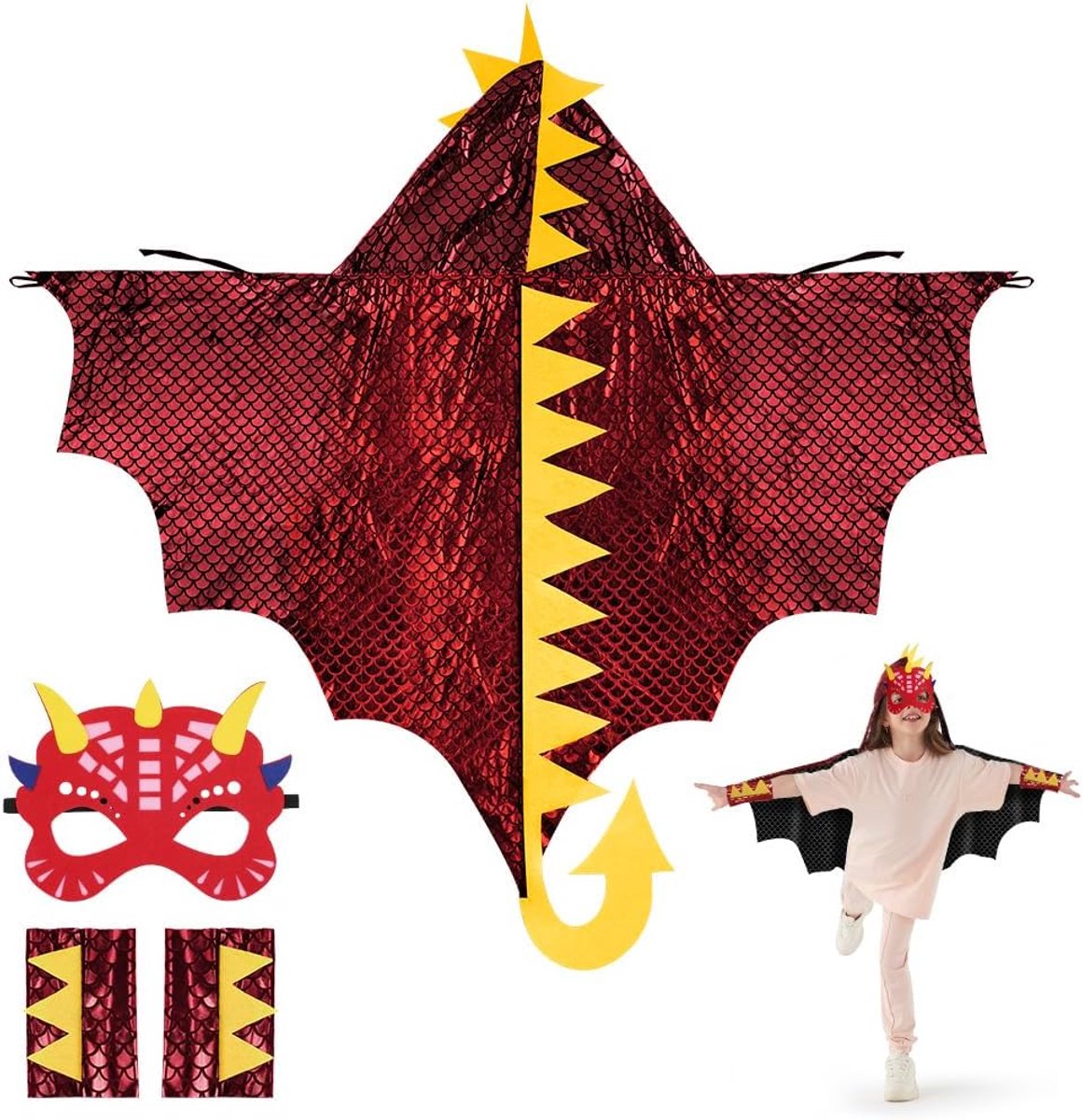Dinosauruscape voor kinderen - Cosplay carnavalscape - Inclusief masker - Perfect voor Halloween of verjaardagsfeest - SnelShoppen