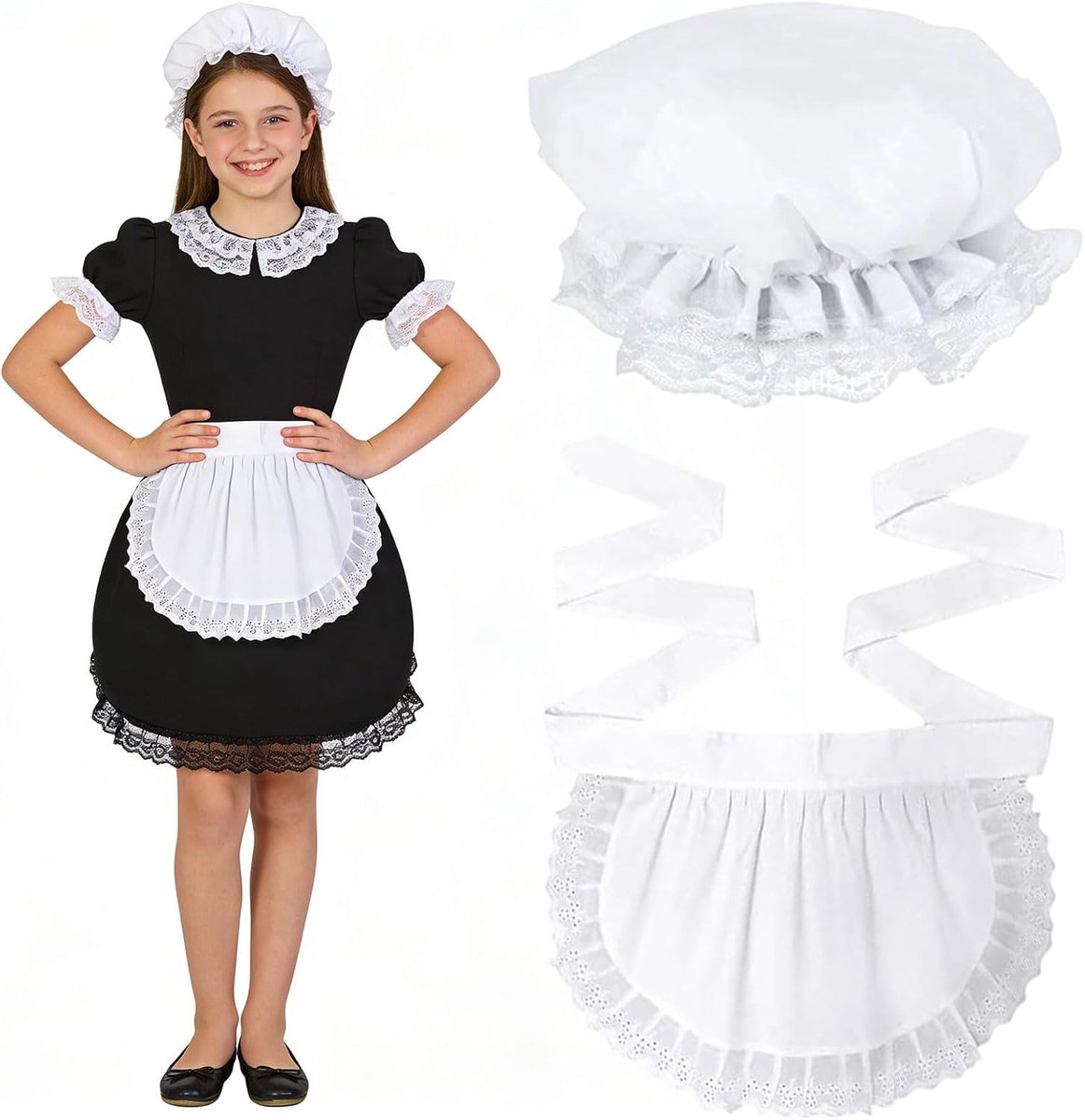 Maid kostuumaccessoires - Lace maid schort en retro taille schort - Wit met kant - Perfect voor Halloween en cosplay - SnelShoppen