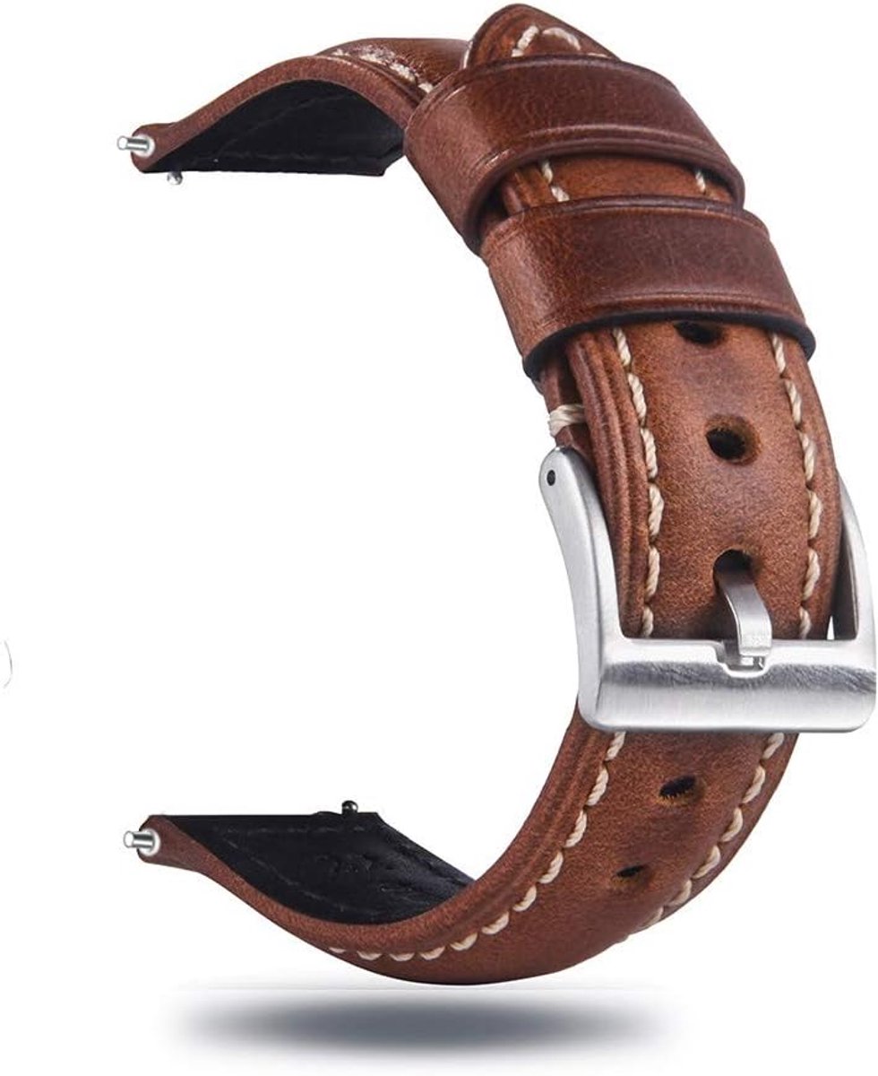 Horlogeband leer 18 mm 20 mm - vintage retro koeienhuid - roestvrijstalen gesp - snelle vervangband - SnelShoppen
