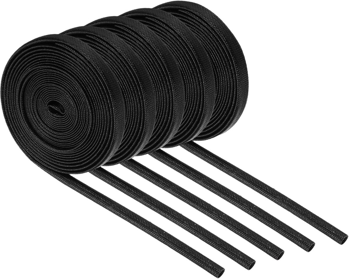 5 stuks 3,0 m lange kabelbescherming, weefselslang 3 mm ID, siliconen glasvezelslang, isolatie kabelbeschermslang, flexibele kabelslang, zwarte hittebeschermslang voor kabeldraad