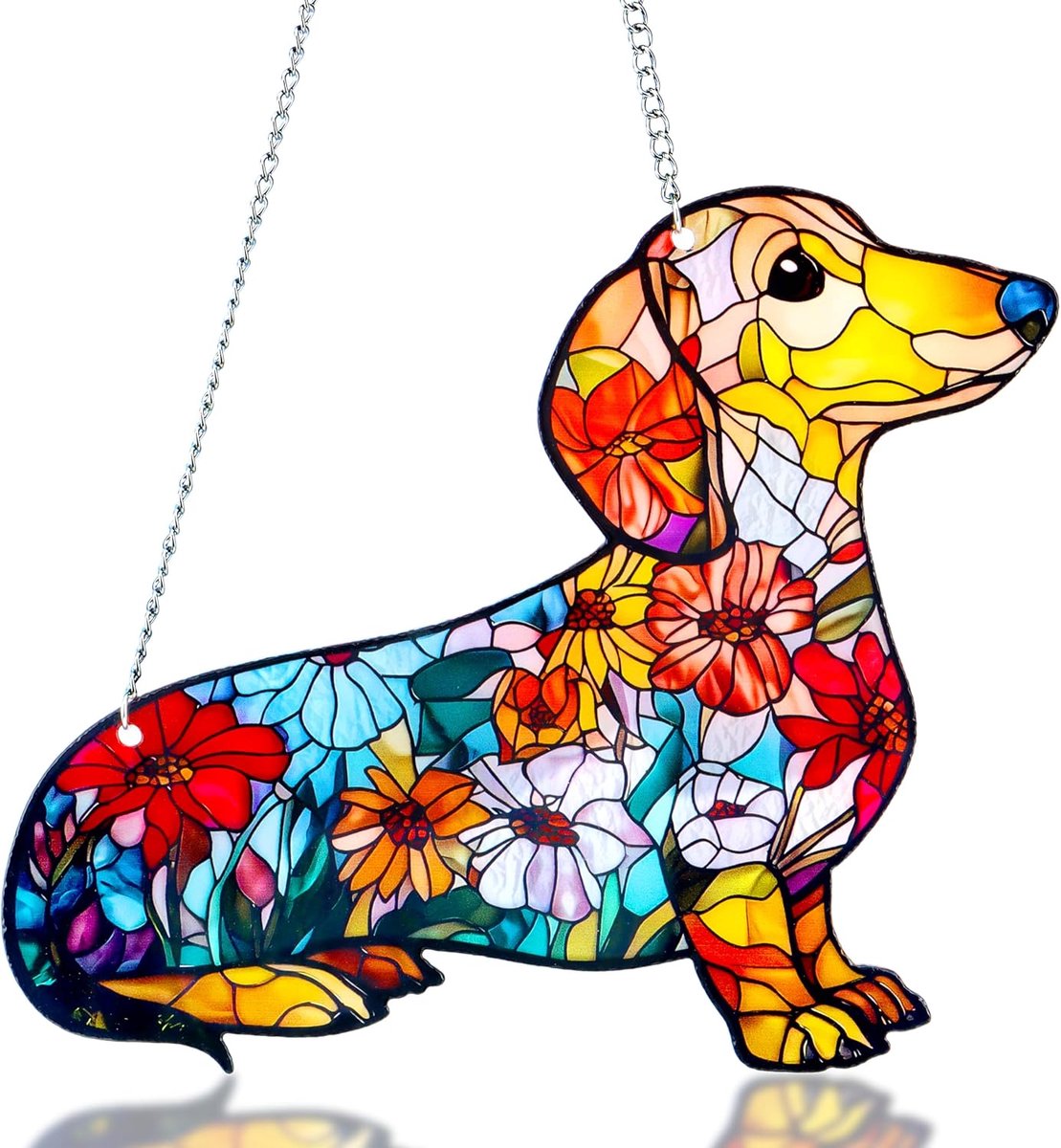 Zonnevanger, gepersonaliseerde zonnevanger van gekleurd glas voor raamdecoratie, suncatcher met ketting en haken, creatief en hondenliefhebbers, cadeau voor binnen en buiten, 20 x 20 cm