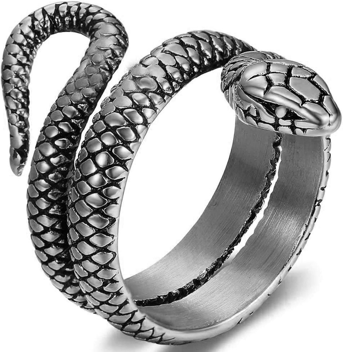 Herenring, duimring, herenring, herenring, grote brede slang, cocktailband, ring, bandring, zwart, zilver, goud, zegelring, gothic, motorrijder, bikeraccessoires, Roestvrij staal