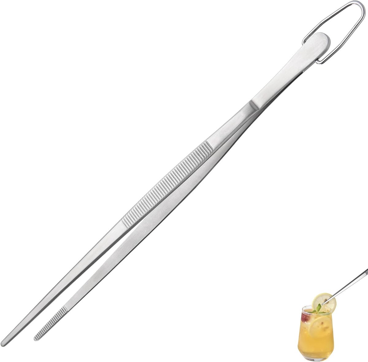 Keukenpincet Kooktang van 18/8 Roestvrij Staal (25cm, Puntige Punt) | Naadloos Lassen, Flexibele Klemfunctie en Antislip voor Serveren, Decoreren, Aanrecht, Koken en Bakken