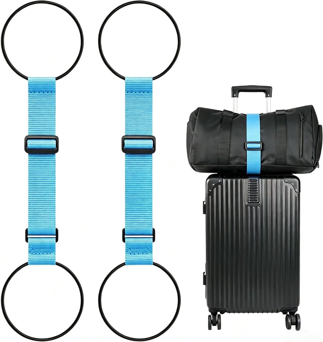 Bagageriemen 2 stuks, verstelbare bungee elastische riem om twee koffers aan te sluiten, veilige handbagage en reisbenodigdheden (blauw)