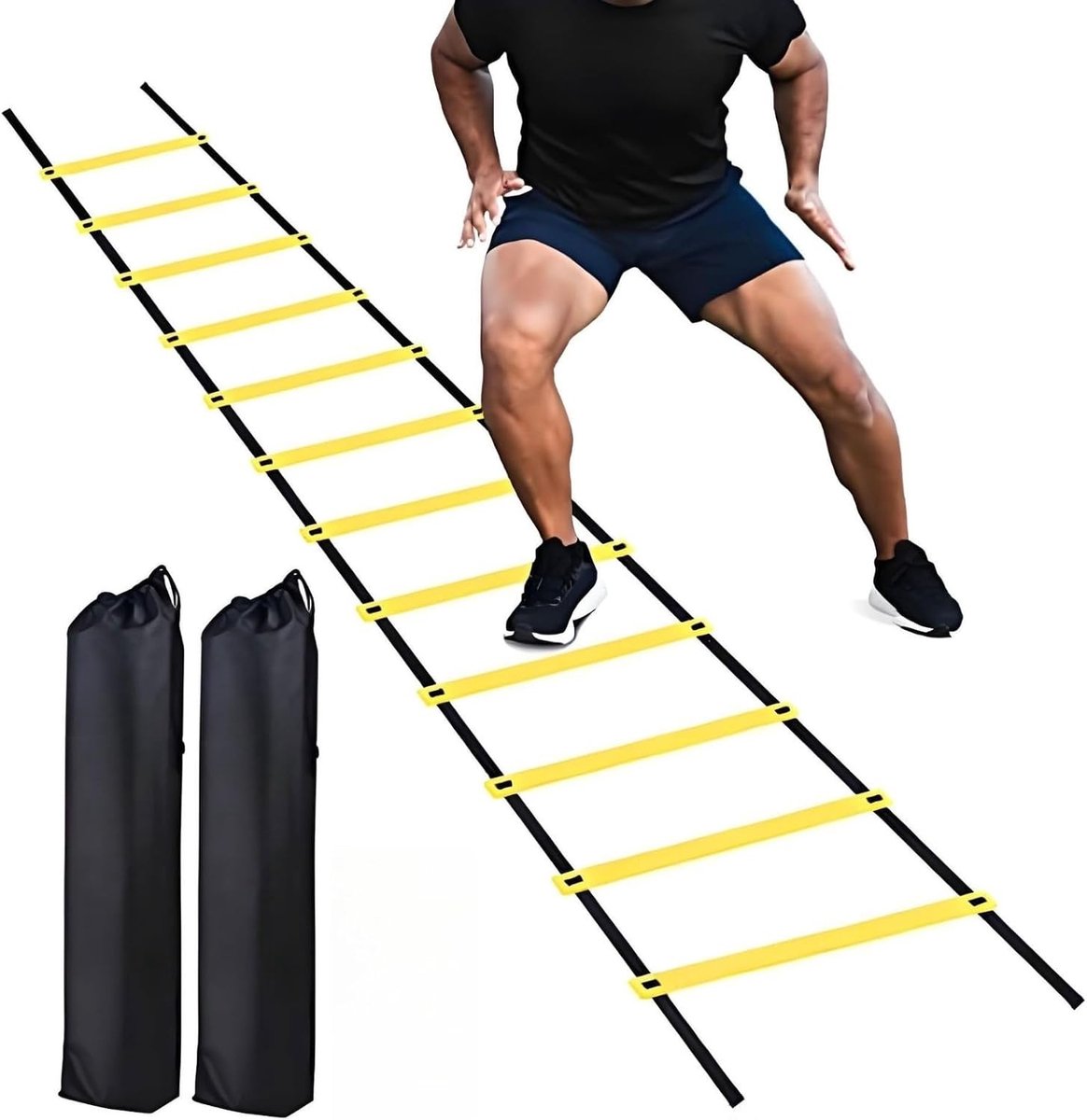Coördinatieladder, 6 m, coördinatieladders voor voetbaltraining, coördinatieladder, trainingsladder, voetbaltrainingsaccessoires, agility-trainingsapparaat, 12 sporten, met draagtas, 2 stuks