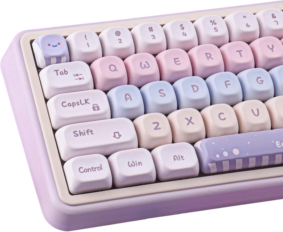 Leuke PBT Keycaps, 135 toetsen paars MOA profiel Dye-Sub Candy Keycap Set voor Cherry MX Schakelaars ISO/ANSI UK Layout Mechanisch Gaming Toetsenbord