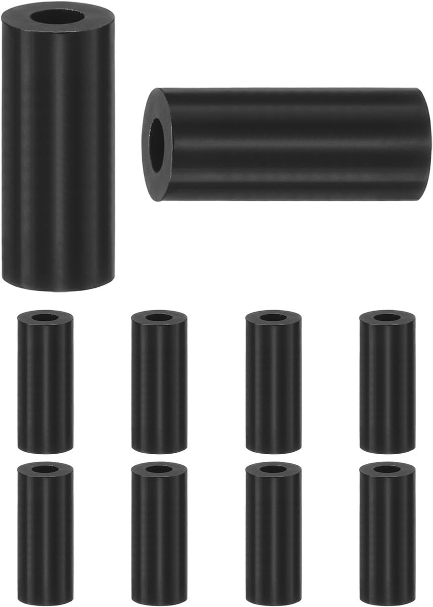 Set van 100 nylon ringen, 3,2 mm ID 7 mm OD 16 mm lengte ronde plastic afstandhouder afstandhouder niet-schroefdraad voor M3 schroeven/bouten/stopcontact/schakelaarhouder [zwart]