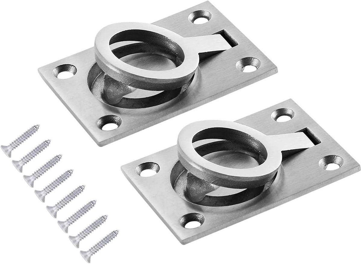 Set van 2 ingebedde trekringgreep, verborgen handvat van kast, bootdek, hefring, vloerlifter, roestvrij stalen deurknoppen, zee-jachtlade, deurbeslag, 60 x 64 mm