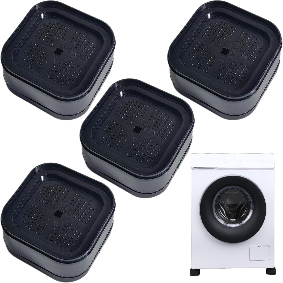 booster voeten - zwart, 1 set (4 stuks), afmetingen 7 x 7 x 3,5 cm (binnendiameter 5 cm), universele rubberen antislipmatten voor wasmachines, apparaten, meubels, met voeten,