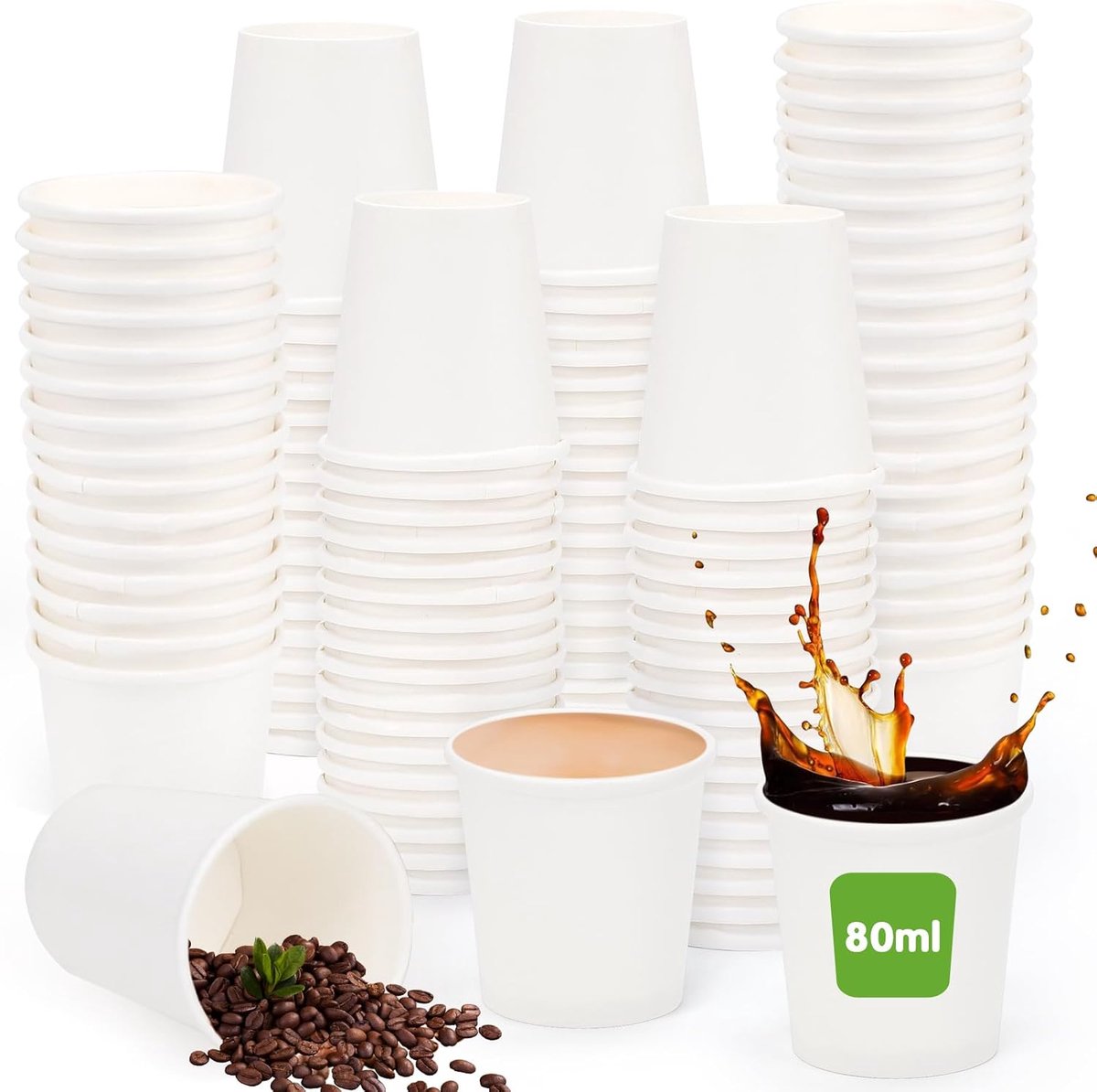 80 ml, 200 stuks, papieren bekers, 80 ml, kleine schaaltjes voor dips, mini-portiebekers, espresso, papieren bekers, koffiemokken, feestbekers, warme en koude dranken, papieren bekers voor