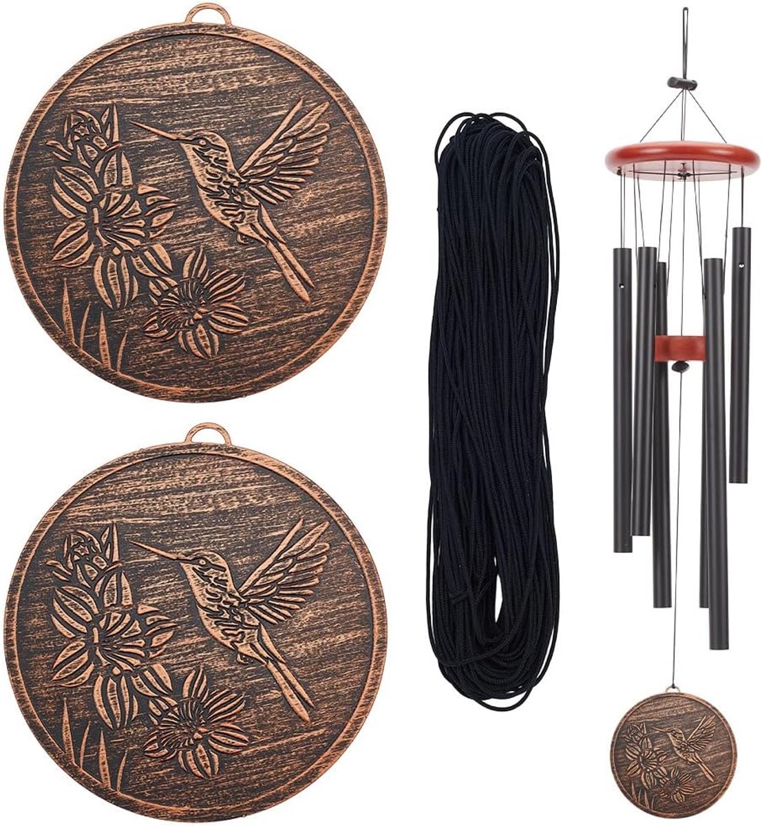 2 STKS Metalen Vervanging Windvanger Circulaire Chime Sail Vervanging met Nylon Koord Metalen Wind Chime Onderdelen Vervanging Vintage Kolibrie Decor voor Windgong, 9,9 Inch