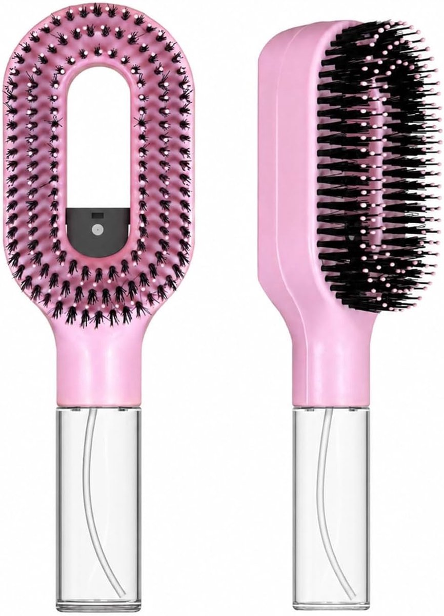 Lockenbürste Met Spray, Haarborstel En Ontwarrende Borstel Voor Nat Of Droog Haar, Krulhaarborstel Met 50 ml Watertank, Roze Borstel Voor Krullen, Golvend En Glad Haarstyling