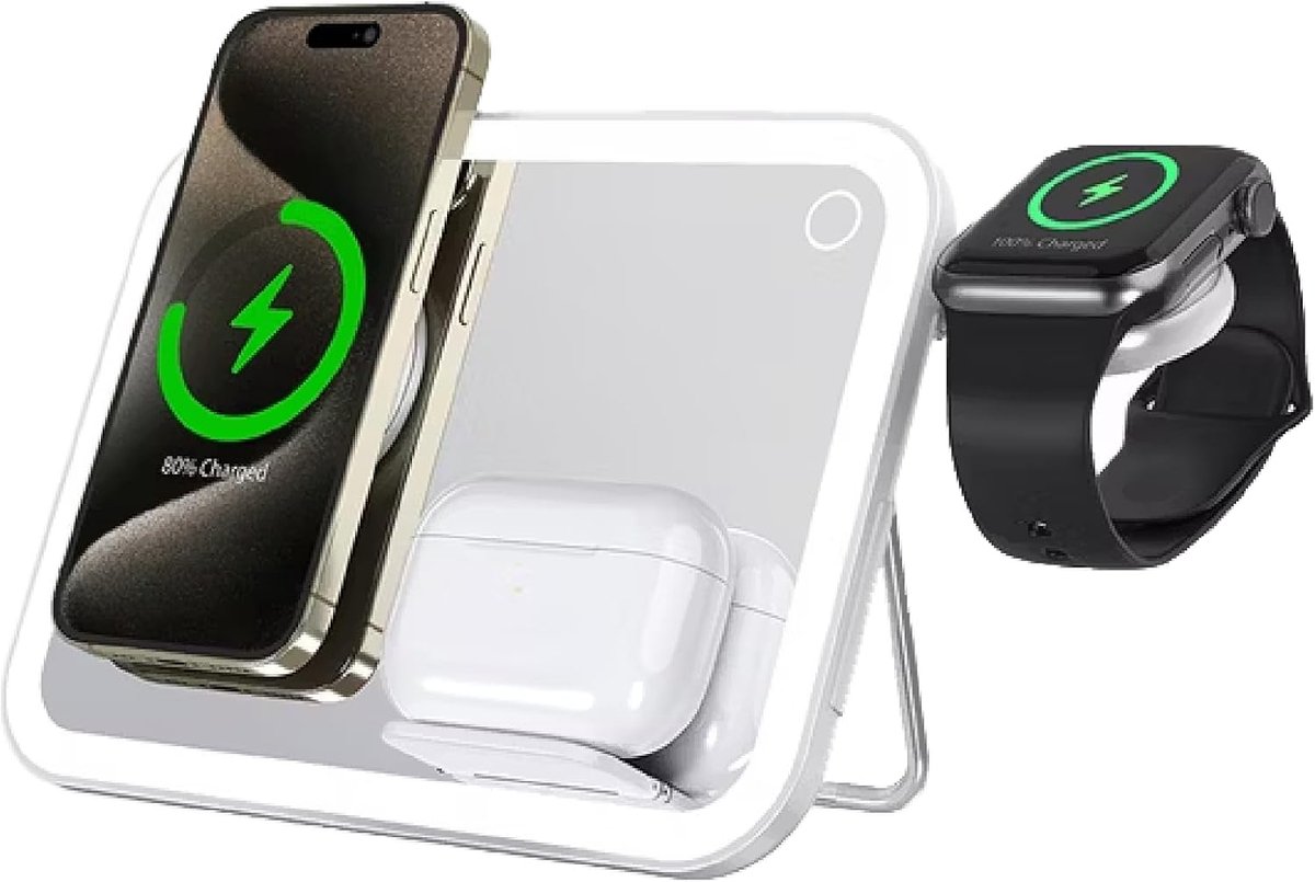 Make-up Spiegel met LED Verlichting - Draadloze Qi Oplader - Magnetische Telefoonhouder - Handenvrije Gebruik - SnelShoppen