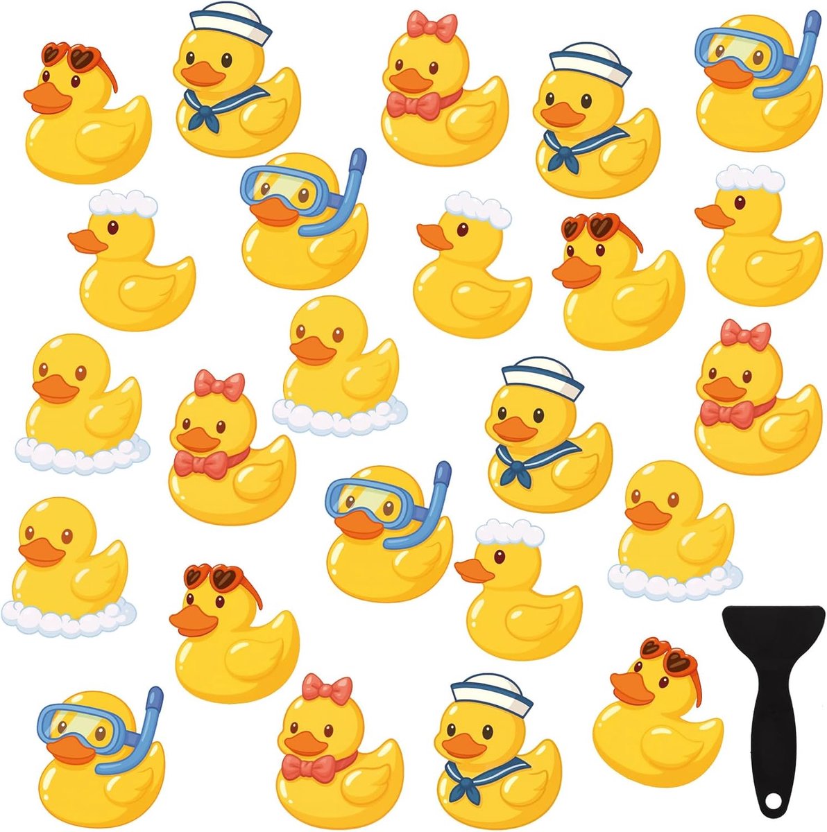 24 Stuks Antislip Badstickers met Eendjes, Antislip Douchevloerstickers met Schraper voor Badkuipen Douchevloeren Trappen Bescherming voor Kinderen en Ouderen (6 Stijlen)