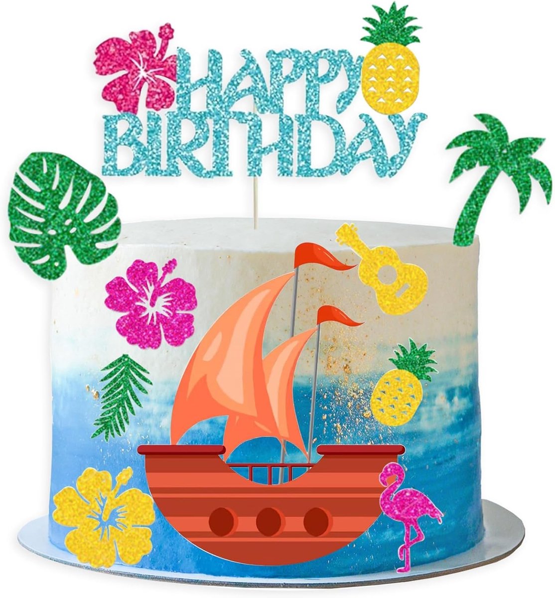 10 stuks, strandtaartdecoratie, verjaardag, zeilboot, taartdecoratie, zomer, cupcaketopper, zomer, Happy Birthday, taartdecoratie voor zomer, strand, thema, feestaccessoires