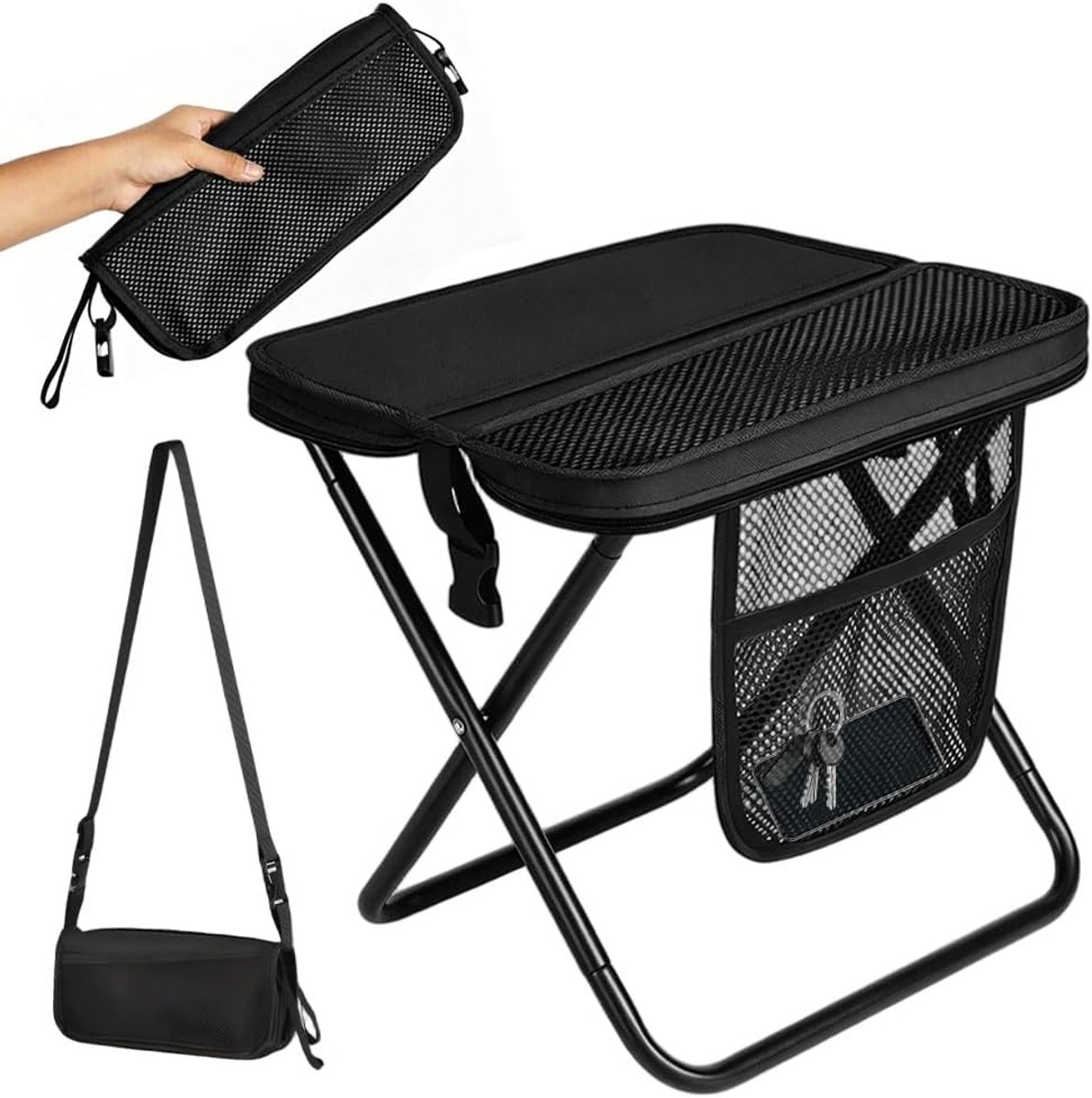campingkruk, draagbare klapkruk, houdt tot 120 kg, lichte viskruk, klapstoelen voor reizen, picknick, trekking, vissen, tuin (zwart)