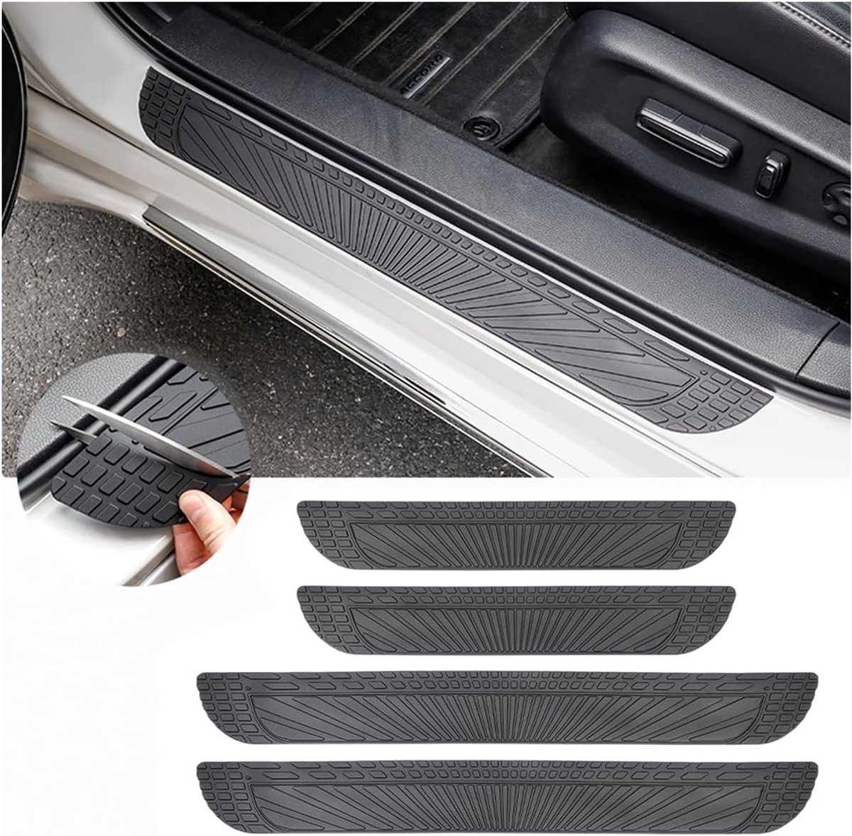 Deurdrempelbeschermstrips voor auto, krasbestendige rubberen bumperbeschermstrips, geschikt voor sedan en SUV's (zwart, 4 stuks)