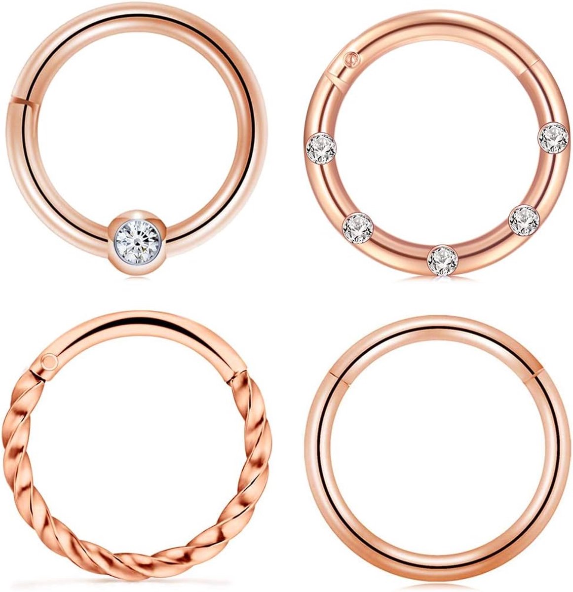 4 stuks neus lip septum clicker set van roestvrij staal 16G 8mm segment tragus helix daith ring piercing