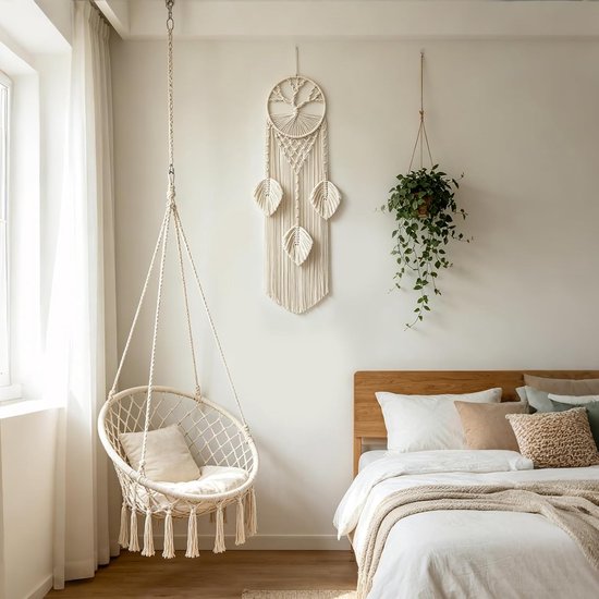 dromenvanger, wandbehang, levensboom, dromenvanger, macramé, wandopknoping voor bruiloften, slaapkamer, woonkamer en entree — afbeelding 3