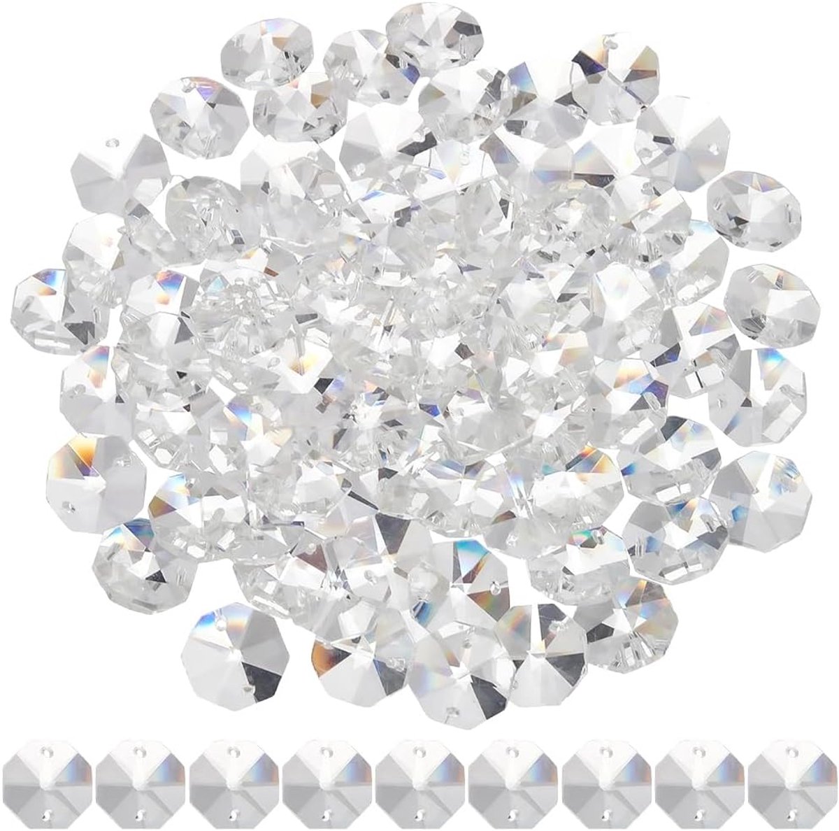 1 doos met 80 stuks 18 mm grote achthoekige kristallen glaskralen met 2 gaten helder glas zonnevanger kroonluchter reserveonderdelen hanger facet afstandhouders voor knutselwerk lamp