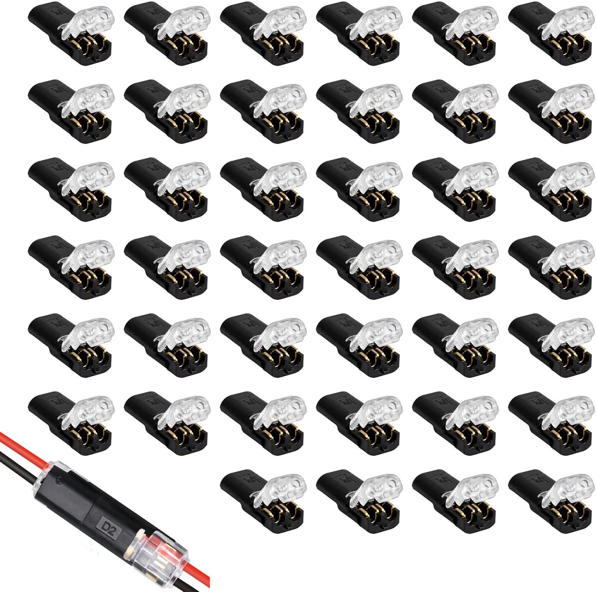 40 stuks kabelverbinders, waterdicht, auto, 2-polig, 12 V, voor 18-22 AWG kabelkrimpen, snelle verbinding, met vergrendelingssysteem, stekkerverbinder, steekbare krimp, voor vrachtwagen, led