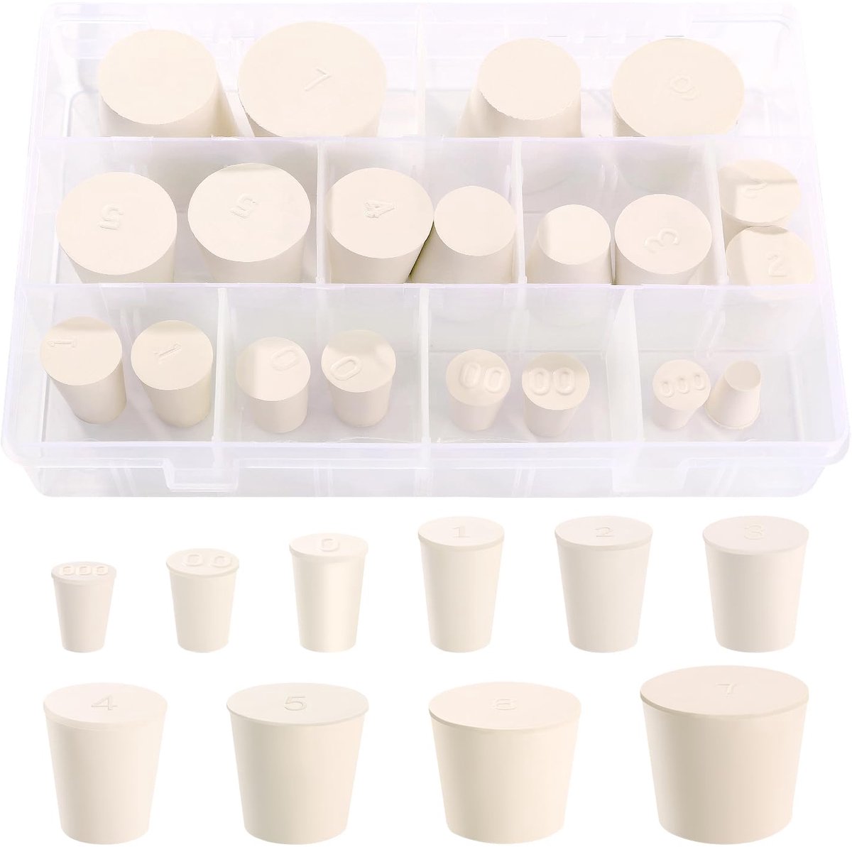 20 Stuks 10 Maten Massief Rubberen Stoppersset, Conische Rubberen Stop, Laboratorium Rubberen Stop, voor Het Sluiten van Ballonflessen, Conische Heupfles (000# - 7#)