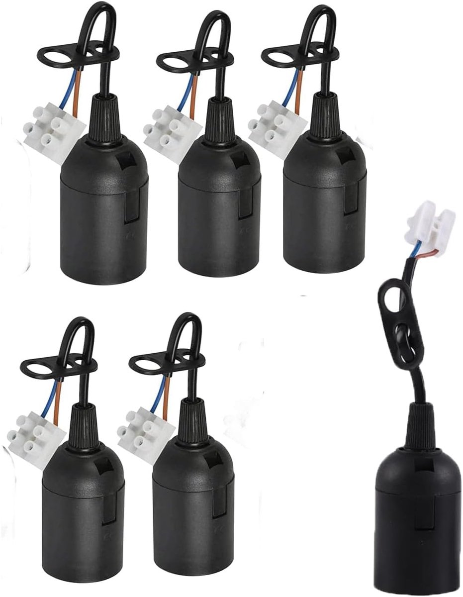 Zalati Lampvoet, 5 stuks, E27-fitting, lampfittingen, keramische gloeilampaansluiting met ophangkabel voor led- en halogeenverlichting, zwart