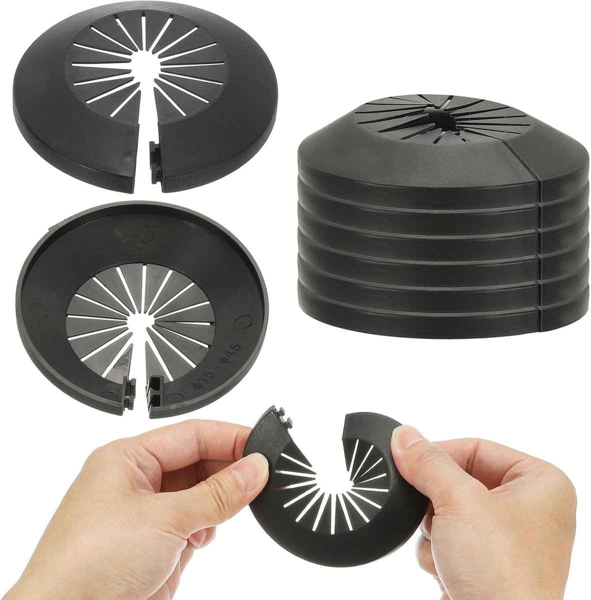 46 mm sanitair afdekplaten, 9 stuks muur gesplitste flens buisafdekking decoratie rozet plaat kraag flens waterpijp cover decoratie PP kunststof voor muur pijp buis gat, zwart