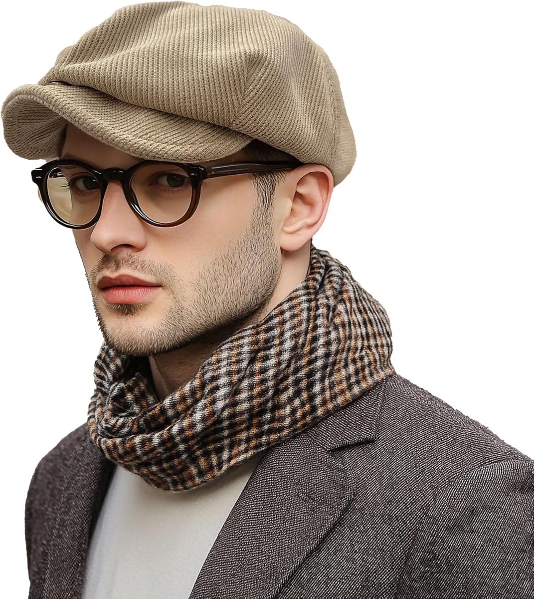 Platte pet voor dames en heren, 8 panelen, Newsboy, platte pet, katoenen platenmuts, Bakerboy hoed, racketmuts, baret, pet, golf, baret, H-BL45-Khaki, One size