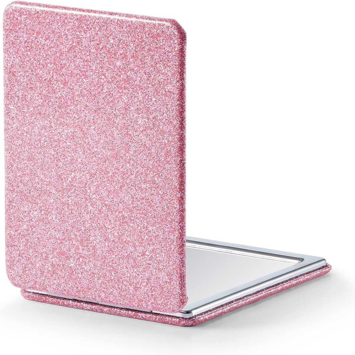 Compacte spiegel, klassiek PU-leer 1X/3X vergroting, tas ultra draagbaar voor portemonnees en reizen, 8,5 cm x 6,2 cm (roze)