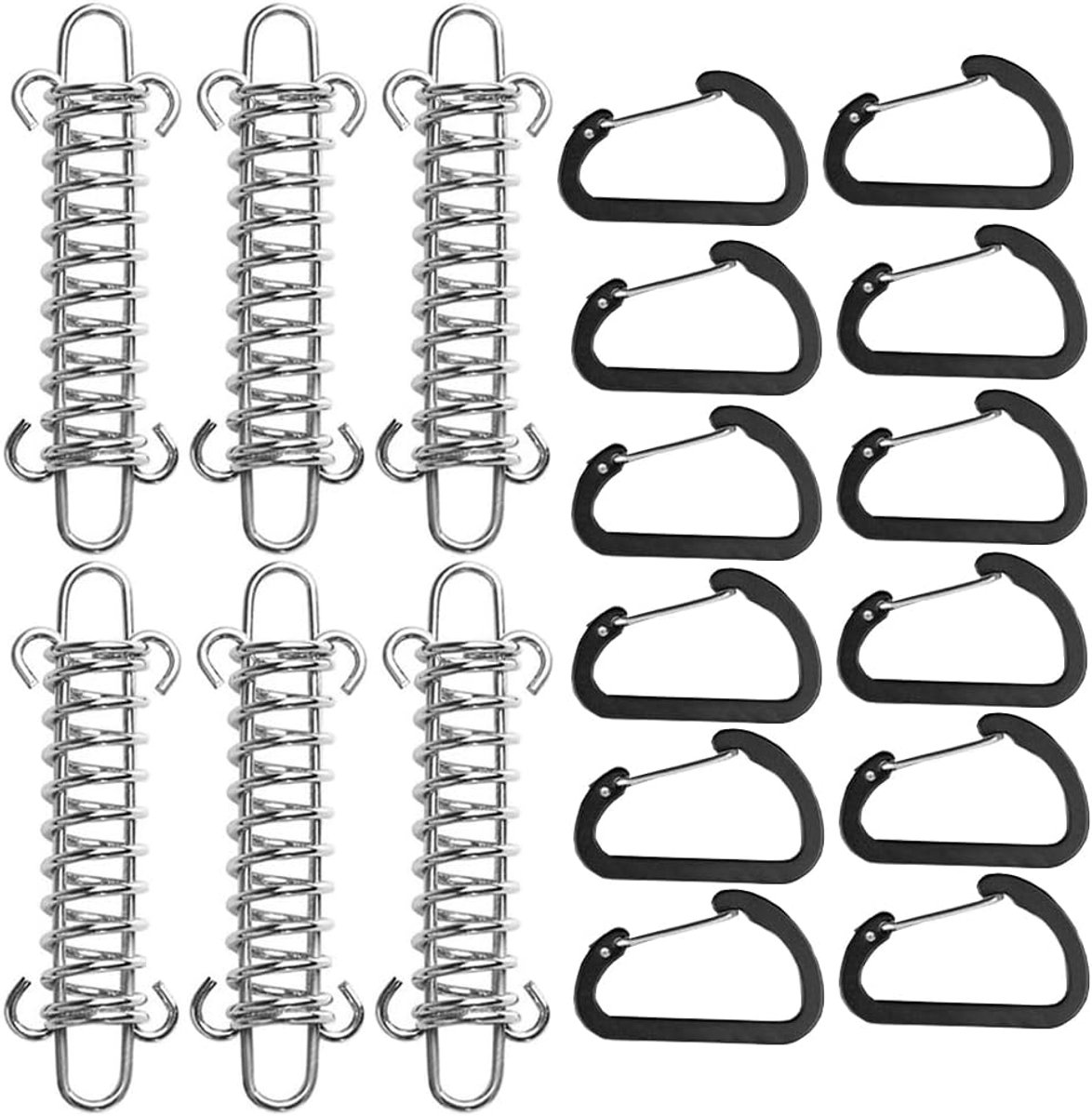 6 stuks trekveren, spanveren, springveren, zonnezeil, veergesp, spanveer, bevestigingsaccessoires met 12 karabijnhaken voor tenten, luifels, campingaccessoires