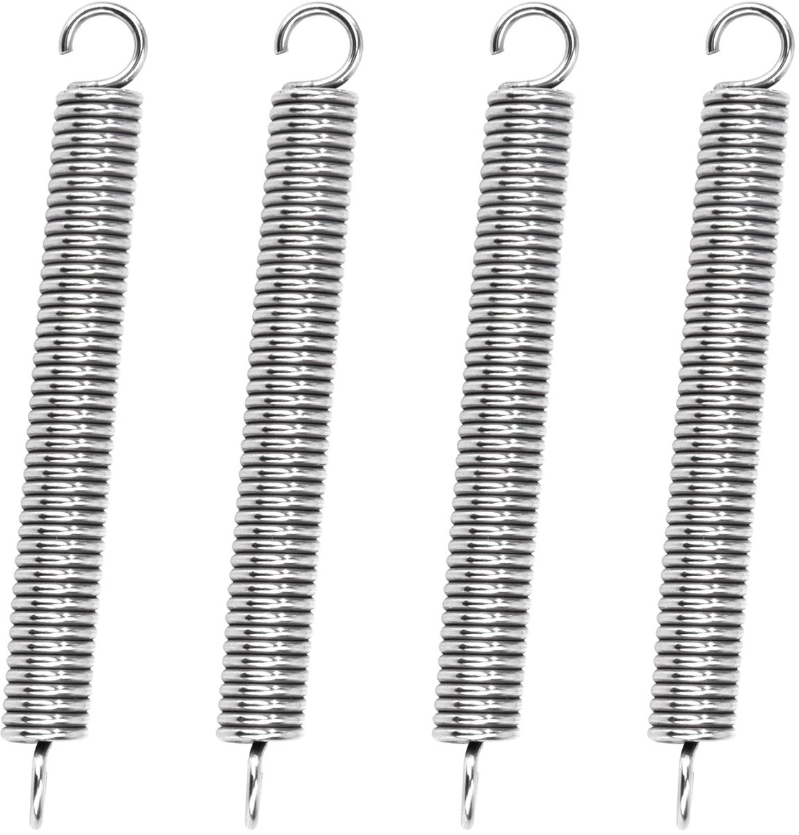 Trekveren met haak, roestvrij staal, trekveer, spanveer, 90 mm, buitendiameter 10 mm, draaddiameter 1,6 mm, haakhoek 90 graden, maximale trekkracht 7,9 kg, 1,6 x 10 x 90 mm, 4 stuks