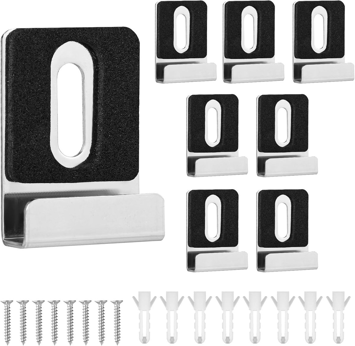 8st Metalen Spiegelhouderset, Metalen Spiegelclips met Schroeven Rubberen Pads Spiegelclips Zware Spiegelhanger voor Frameloze Montage Wandtegel Billboard-Display(Zilver)
