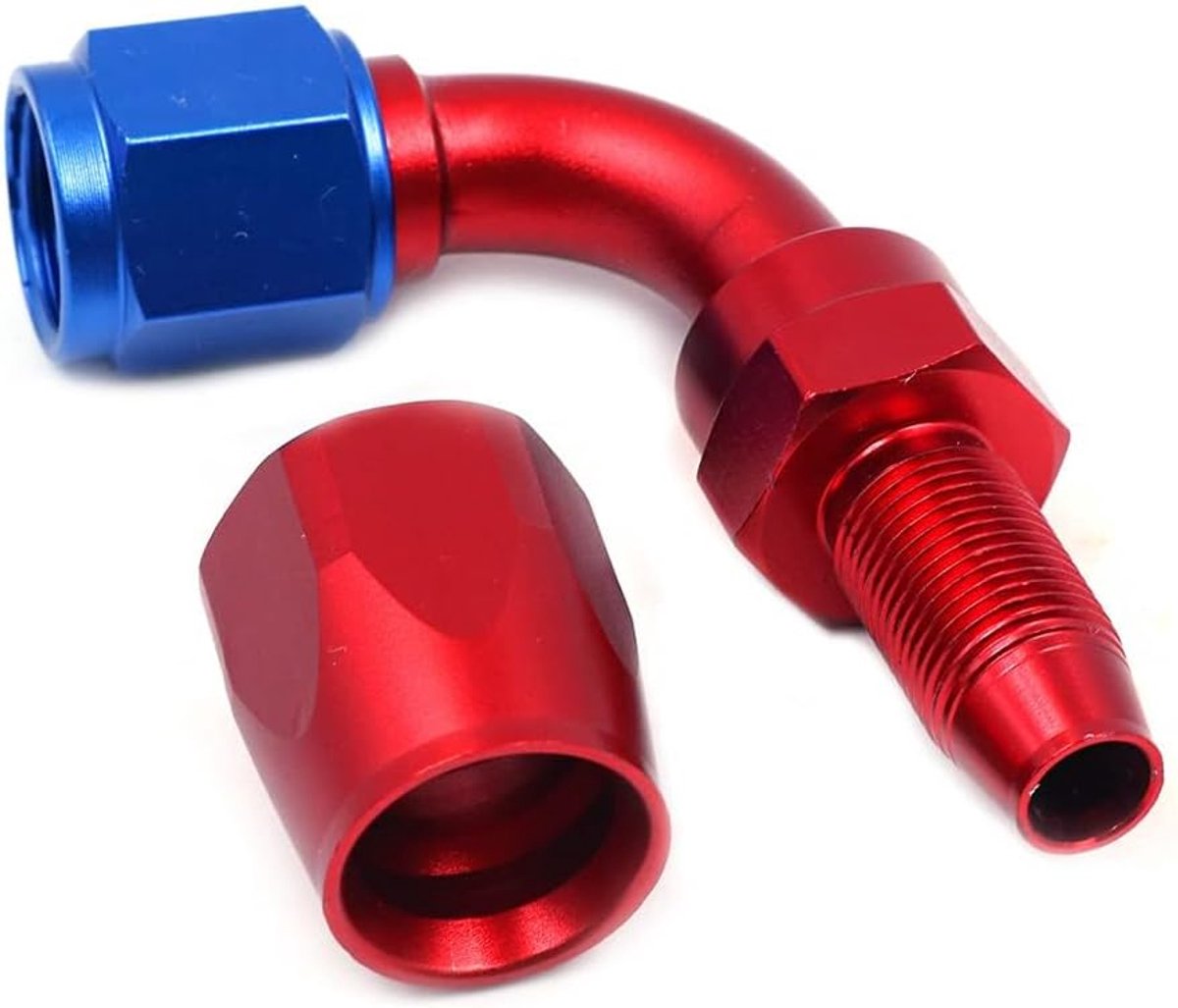 2 Pack 6AN Swivel Hose End Fitting 90 Graden voor Gevlochten CPE Brandstofslang Blauw Rood