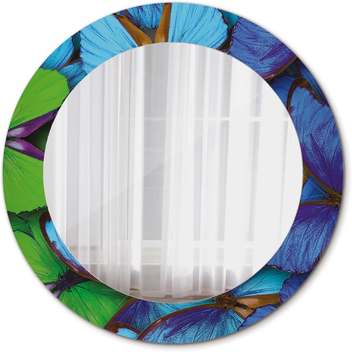 Modern Ø 60 cm Glas Interieur Decoratie Gedrukt Spiegel Ronde Hangende Spiegel DIY - Blauwe en groene vlinder