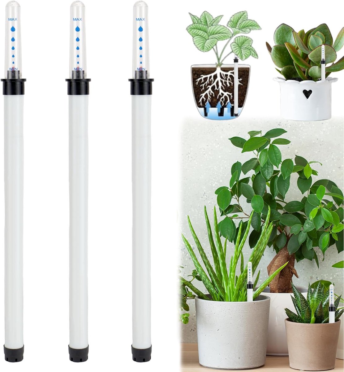 Waterniveau-indicator, voor planten, kamerplanten, waterniveau-indicator, bloembak, 3 stuks, 36 cm, potplanten, hydrocultuur, waterindicator voor kweekpot, tuinieren