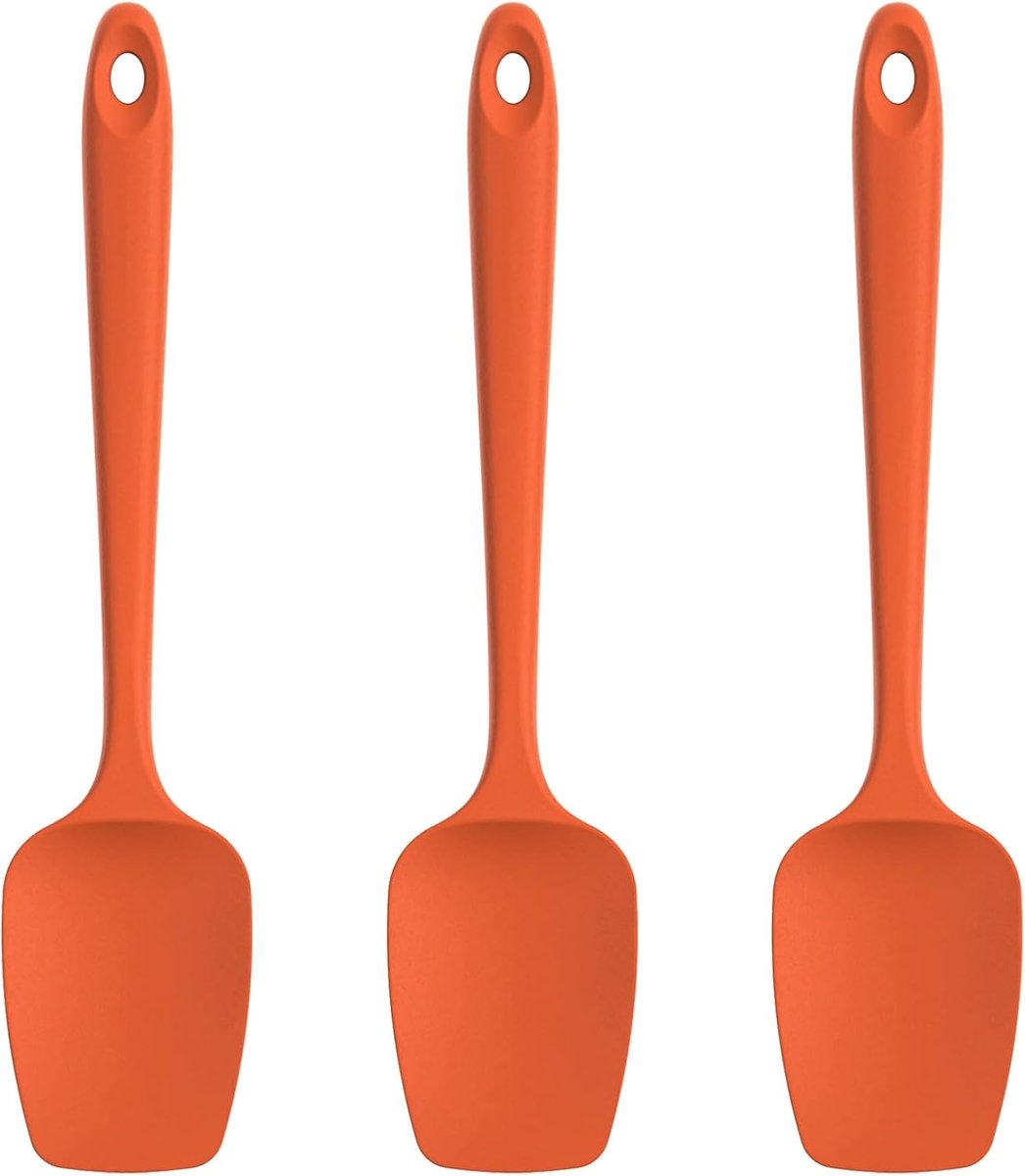 Siliconen Lepel Spatel 315℃ Hittebestendige Set van 3 (Oranje) | BPA - vrije Flexibele Rubberen Schraper, Koken Bakken Schrapen Mengen Keukengerei voor Non Stick Pan/ Wok