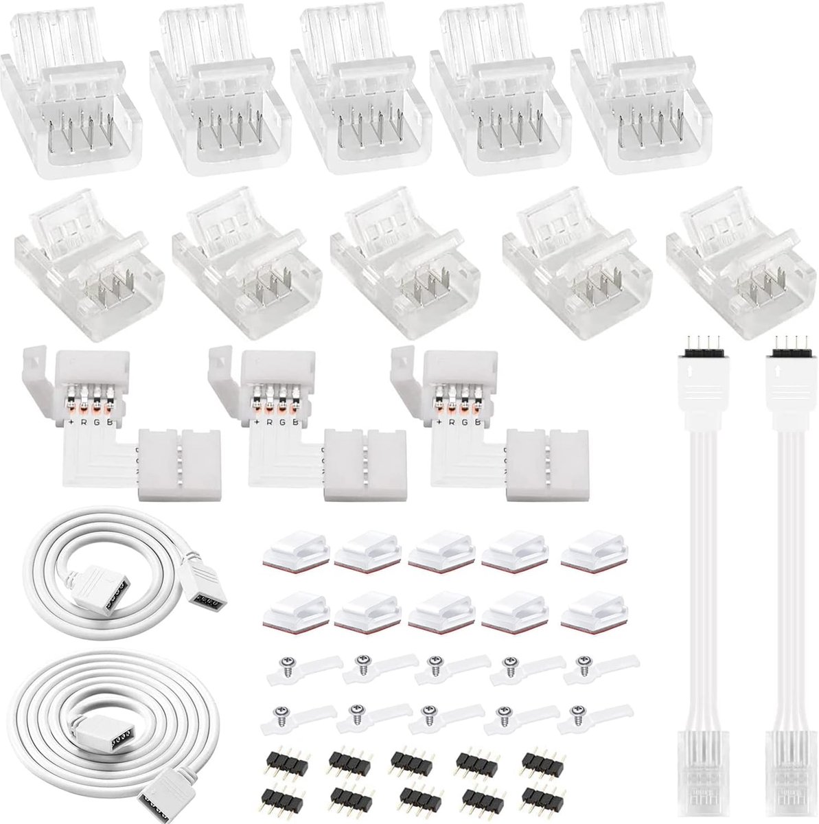 4 Pin LED Lights DIY Accessoires Soldeerless Transparante Track Verlichting Connector met Verlengkabel, Strip naar Controller Jumper voor 10mm RGB LED Lights Strip